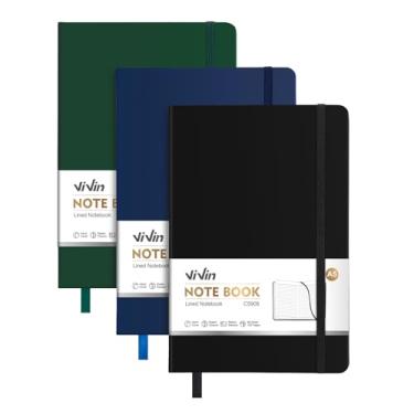 Imagem de ViVin Cadernos pautados para trabalho, 192 páginas, médio 14 x 21 cm, pautado na faculdade, cadernos de diário de capa dura A5 para trabalho, pacote com 3, (preto, azul marinho, Dreen escuro)