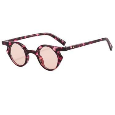 Imagem de HCPIHF Óculos de sol redondos pequenos da moda, estilo punk, retrô, transparente, gradiente, UV400, feminino, masculino, com rebites de duas cores (flor-marrom claro)