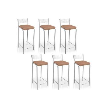 Imagem de Banqueta Gênova B705 Kit 6 Un Cromada - Assento Capuccino 31 - Kappesberg