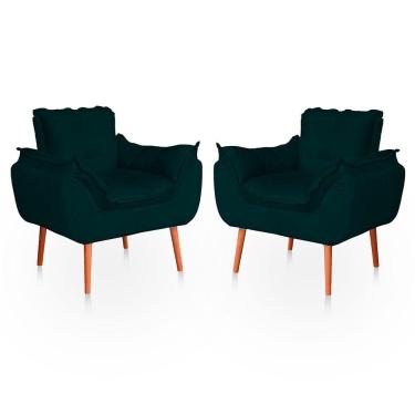 Imagem de Kit 02 Poltronas Opala Para Sala Confortável Resistente Veludo Bege Verde