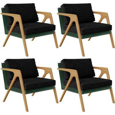 Imagem de Kit 04 Poltronas Sala L02 Facto Verde Musgo Linho Chumbo