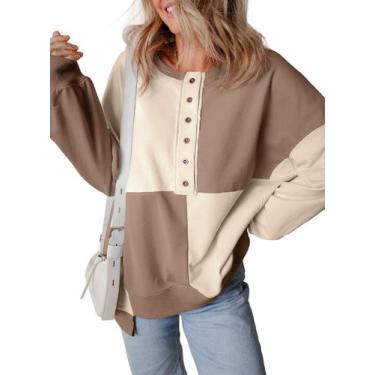 Imagem de Moletom feminino SHEWIN, moda outono 2024, casual, cáqui