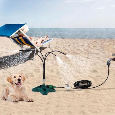 Imagem de Chewtoyo Water Mister, borrifador de irrigação com 4 bocais flexíveis, linha de 26,2 m e névoa de resfriamento vertical para sistema de praia, quintal, pátio, ao ar livre, verde