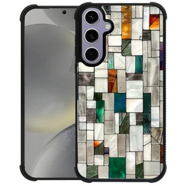 Imagem de CARLOCA Capa compatível com Samsung Galaxy S24 S25 para meninas à prova de choque antiarranhões capa traseira de policarbonato rígido estética padrão colorido blocos de pedras de vitral