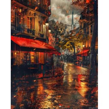 Imagem de VNUIEHG Kit de pintura de rua parisiense por números para adultos, pintura estética moderna por número em tela, kits de pintura a óleo digital de arte abstrata adequados para decoração de parede de