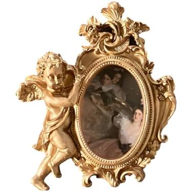 Imagem de LUMINFLY Mini porta-retratos vintage, molduras de resina antigas, 12 x 14 cm, design barroco revestido a ouro