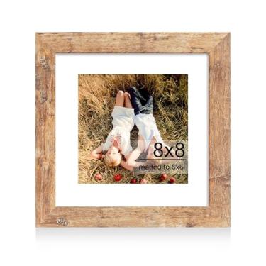 Imagem de iRahmen Porta-retrato 20 x 20 cm com vidro temperado HD, exiba imagens 15 x 15 com tapete ou 20 x 20 sem tapete, moldura de madeira para mesa e parede (marrom rústico, 1 pacote)