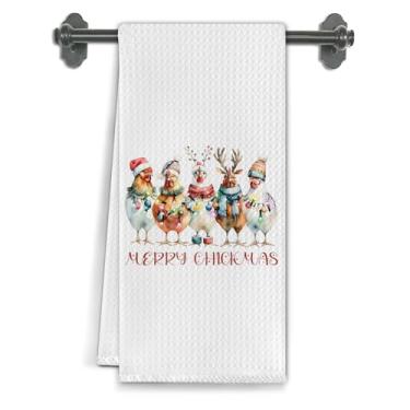 Imagem de Elefeltclave Merry Christmas Toalhas de cozinha de frango, presentes para amantes de frango, toalhas de chá para decoração de cozinha, toalha de mão decorativa de galinhas de Natal de inverno para