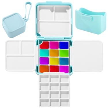 Imagem de Mini kit de viagem para paleta de tinta, conjunto de aquarela com bolso de campo com 3 paletas dobráveis, kit de arte de viagem portátil para artistas, amadores amadores e pintores