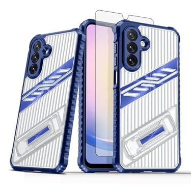 Imagem de Asuwish Capa de celular para Samsung Galaxy A26 5G com protetor de tela de vidro temperado e suporte resistente à prova de choque híbrido suporte rígido acessórios A 26 26A LTE mulheres homens azul