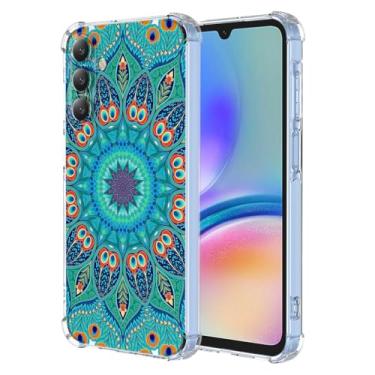 Imagem de WEIOUHR Capa para Galaxy A05S Samsung A05S Transparente Macio TPU Verde Pena em Relevo, Resistente a Choques Capa Protetora Leve, para Samsung Galaxy A05S (Verde Pavão)