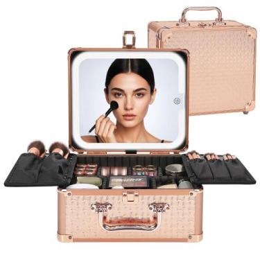 Imagem de Bolsa de maquiagem Relavel com espelho LED, estojo de viagem em ouro r