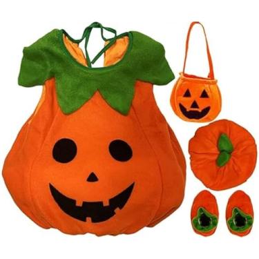 Imagem de ODESABO Fantasia de abóbora para bebês, fantasia de abóbora para meninos e meninas, fantasias infantis de Halloween com acessórios, Laranja, 3-4Y