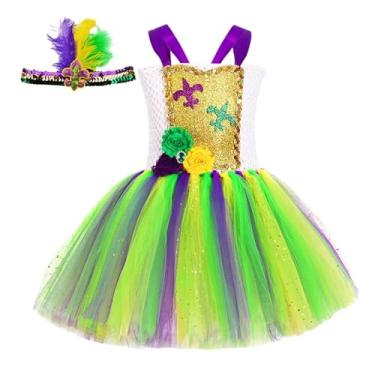 Imagem de Shakven Fantasia de carnaval, vestido de florista,Vestido de florista cosplay - Vestido tutu -íris, acessório de carnaval com faixa para cabeça para 1 a 8 anos