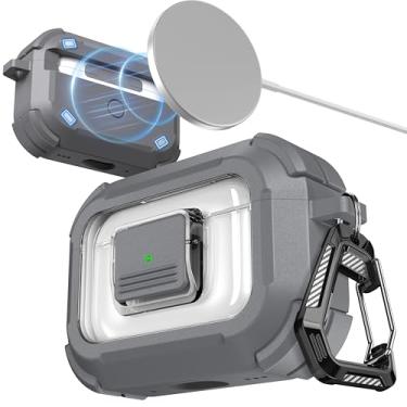 Imagem de RFUNGUANGO Capa protetora para AirPods Pro (3ª geração) com kit de limpeza compatível com Magsafe, trava magnética de carro para iPod Pro (cabo USB C/Lightning) - cinza