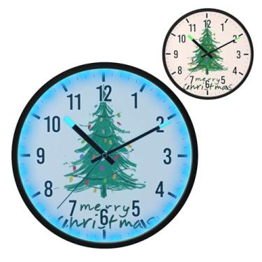 Imagem de Blueangle Relógio de parede LED que brilha no escuro e ativado por voz, luzes coloridas silenciosas de 30,5 cm, design de árvore de Natal, operado por bateria para decoração de quarto e sala de estar