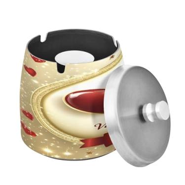 Imagem de Blueangle Cinzeiro de Dia dos Namorados com tampa para cigarros, à prova de vento/chuva, aço inoxidável, sem fumaça, inodoro, cinzeiro para uso interno ou externo (133)