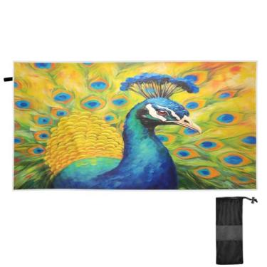 Imagem de Blueangle Toalha de praia para pintor de óleo de pavão - Toalhas de viagem leves e compactas de grandes dimensões - Toalha super absorvente de secagem rápida para natação, acampamento e férias (221)