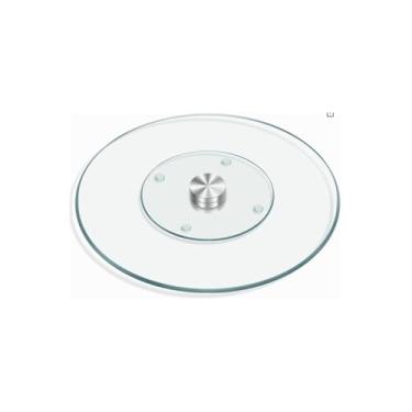 Imagem de Prato Giratório para Confeitagem, Vidro e Metal, 30cm Diâmetro, Transparente, Base Rotatória para Decoração de Bolos