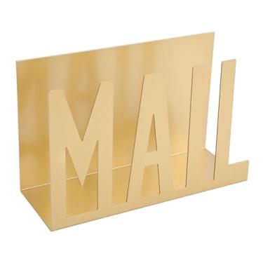 Imagem de SUNGOOYUE Organizador de Correio, Suporte de Mesa de Metal Com Design de Letras de Correio Recortado, Envelope de Mesa de Escritório para Porta-notas, Papéis e Material de Escritório (Ouro)
