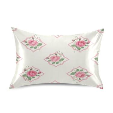 Imagem de SEHANY Capas de almofada elegantes de seda rosas para cabelo e pele, capas de almofada de cetim respiráveis macias e refrescantes com fecho de envelope, tamanho king (50,8 x 101,6 cm)