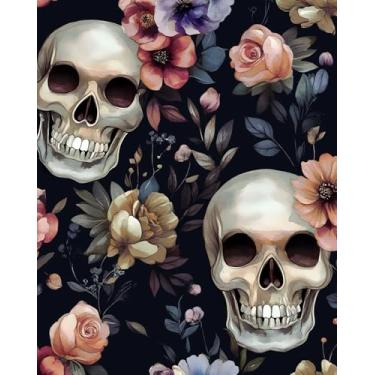 Imagem de BOKEBEVE Papel de parede Stick and Peel Vintage Skull Wallpapers Vibrante Floral Contato Papel de Parede Amigável para Locatário Papel de Parede para Armário de Cozinha Destaque Parede Removível 17,5