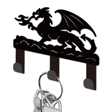Imagem de DELORIGIN Porta-chaves de dragão para parede, mini ganchos pretos de ferro, suporte para chaves montado na parede com 3 ganchos, pequeno cabide para chave de casa, porta de entrada, corredor, banheiro