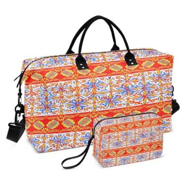 Imagem de CEBUGI Bolsa esportiva acolchoada com azulejos ornamentais coloridos para mulheres, grande bolsa de viagem de fim de semana, bolsas hospitalares para trabalho de parto e parto