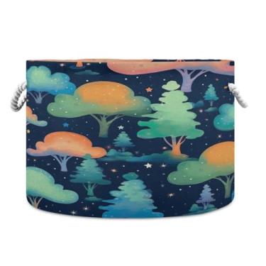 Imagem de WELLDAY Cesta de corda de algodão floresta (1) cesta de lavanderia para bebê para sala de estar, lavanderia, berçário, travesseiros, decoração de casa