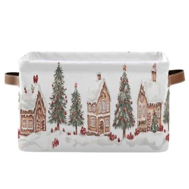 Imagem de Wassud Caixa de armazenamento com alças para casa de pão de gengibre em aquarela, dobrável, cesta organizadora dobrável para armário, banheiro e decoração de casa, 1 pacote