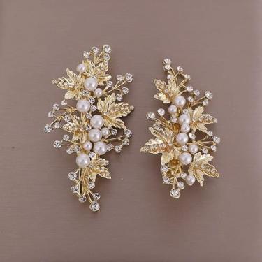 Imagem de Tiara de diamante feita à mão com strass, folha de pérola, gancho de cabelo para casamento, tiara de noiva, grampo de cabelo