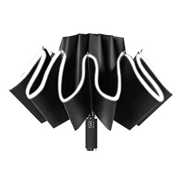 Imagem de LMJYU Guarda-chuva dobrável resistente ao vento com um toque automático para abrir e fechar, fita refletiva, portátil, chuva, sol, guarda-sol