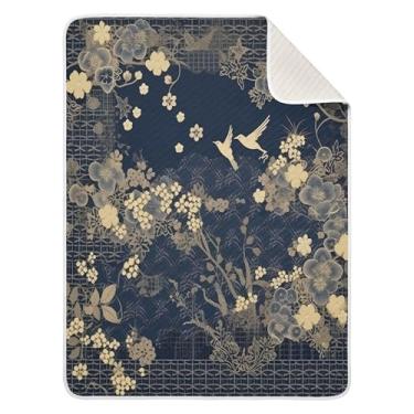 Imagem de xigua Cobertor de bebê de flores estilo japonês, cobertor de algodão para bebês, cobertor leve e macio para recepção e cobertor para berço, carrinho de bebê, cobertores de berçário, 76 x 101 cm
