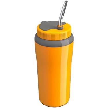 Imagem de Garrafa Térmica Tipo Cuia em Aço Inoxidável, 1000ml, Tampa Hermética, Vermelho, Isolamento a Vácuo, para Bebidas Quentes amarelo