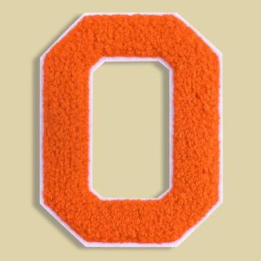 Imagem de QianSiLi Adesivos de letras universitárias de chenille laranja de 11 cm, letras grandes para jaquetas Letterman, moletons com capuz, mochilas, coletes, roupas, adesivos individuais de letra O