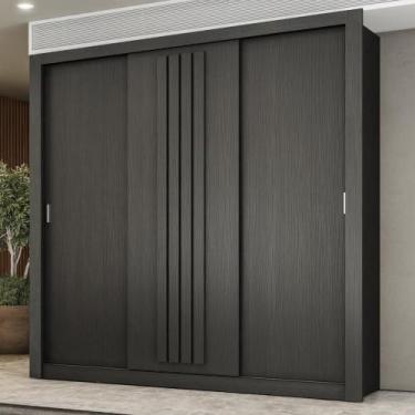 Imagem de Guarda Roupa Casal 3 Portas Doha Carraro Preto Touch Com Freijó - MÓVE