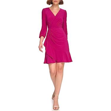 Imagem de Eliza J Vestido curto feminino manga 3/4 gola V, Fuschia, Fúcsia, 48