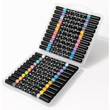 Imagem de Kit de Canetinhas Marcadoras com Ponta Dupla, Glitter e Brilho, 24 Canetas com 48 Cores Vibrantes, Multicolorido, com Maleta