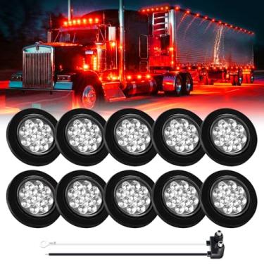 Imagem de TMH 10 peças de luzes de LED vermelhas com lentes transparentes redondas de 6,3 cm com refletores, 13 diodos, luzes pigtail/w luz de marcador lateral à prova d'água selada de borracha para trailer de