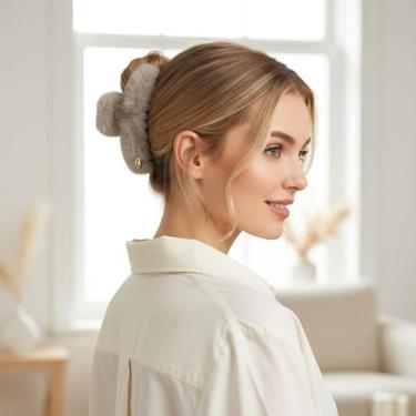 Imagem de Grampos de cabelo felpudos com garras fofas para cabelo grosso, fixação forte, macio, falso para cabelos finos, garras de pelúcia fofas para mulheres