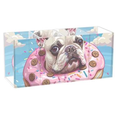 Imagem de TSENQUE Porta-lápis personalizado de acrílico para buldogue francês de desenho animado para mesa, artesanato, porta-pincéis de maquiagem, copo de caneta, armazenamento de escritório, decoração de mesa