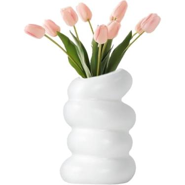 Imagem de Vasos de flores brancas, vaso espiral de plástico, moderno, minimalista, pequeno, grama, pampas, vasos decorativos, recipiente para arranjo de flores, para decoração de casa, mesa de casamento, festa