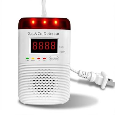 Imagem de Detectores de gás e monóxido de carbono 2 em 1 conectados, detector de CO portátil com visor digital, alarme sonoro e visual, alarme de gás natural e CO. Aplicável para casa, cozinha, hotel