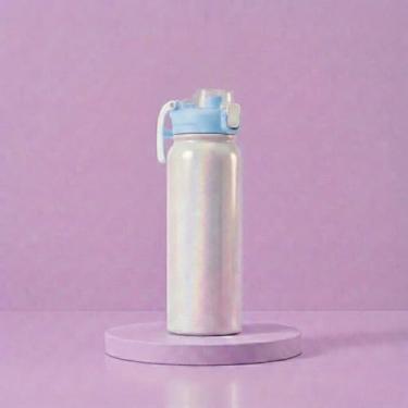 Imagem de Garrafa Térmica 550ml com Efeito Holográfico e Dupla Saída de Água | Canudo Retátil e Bico, Tampa Antivazamento e Alça (Azul)