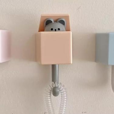 Imagem de Pacote com 4 ganchos fofos para chaves de gato e rato – Suporte adesivo montado na parede, decoração criativa de desenho animado para chaves, bolsa de casaco, organizador de entrada de sala de