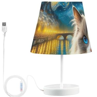 Imagem de TSENQUE Ragdoll Candeeiro de mesa de gato estrelado fofo USB moderno personalizado lâmpadas de cabeceira para mesinhas de cabeceira LED reguláveis lâmpadas decorativas infantis para quarto