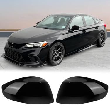 Imagem de 1 par de capas de espelho lateral compatível com Honda Civic LX EX EX-L Sport Si Sedan Hatchback de 11ª geração 2022-2025 11ª geração (preto, normal)