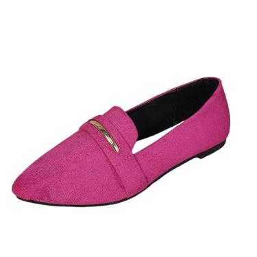Imagem de Mocassim feminino casual sem cadarço com design confortável, versátil para uso na primavera, Rosa choque, 34