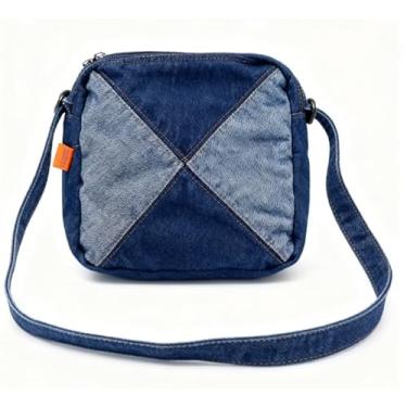 Imagem de Bolsa tiracolo de brim colorida unissex casual quadrada, Azul escuro, Medium, Mochila casual