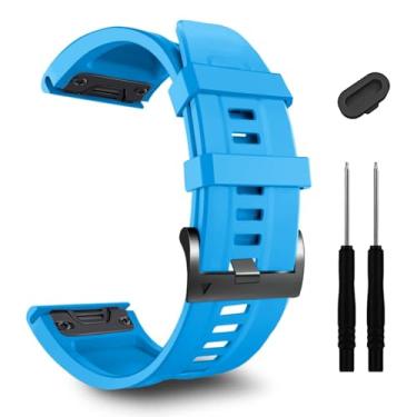 Imagem de GAFNED Pulseira de relógio de 26 mm, para Garmin Fenix 7X Pro Epix Pro de 51 mm, Fenix 6X, pulseira de silicone, Fenix 6X Pro Descent Mk2i MK3i 51 mm (azul)